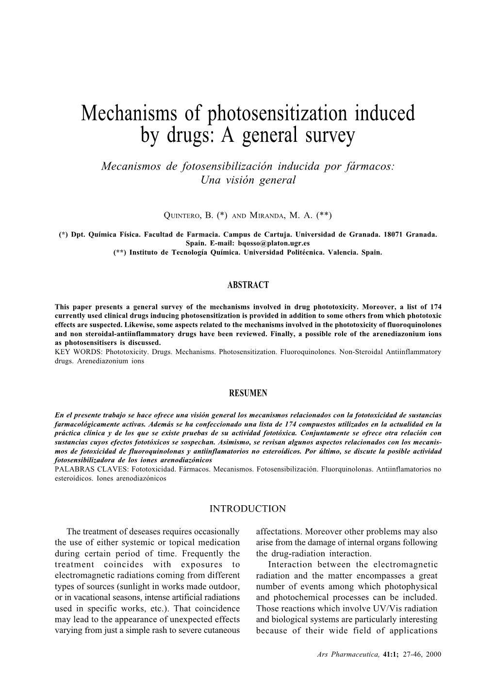 Mechanisms of Photosensitization Induced by Drugs: a General Survey 27