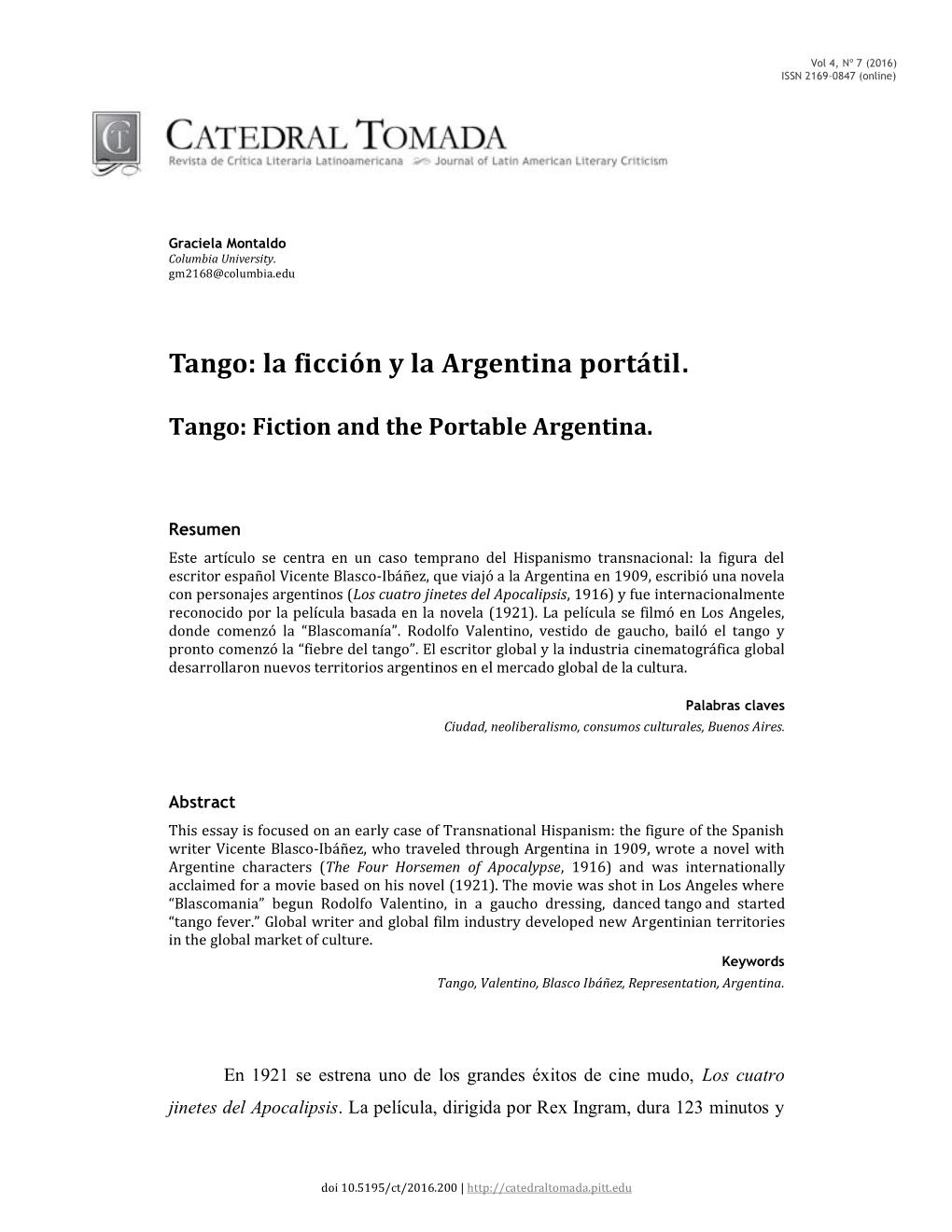Tango: La Ficción Y La Argentina Portátil