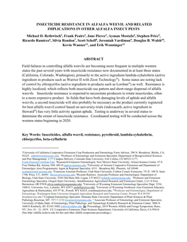 INSECTICIDE RESISTANCE in ALFALFA WEEVIL and RELATED IMPLICATIONS in OTHER ALFALFA INSECT PESTS Michael D