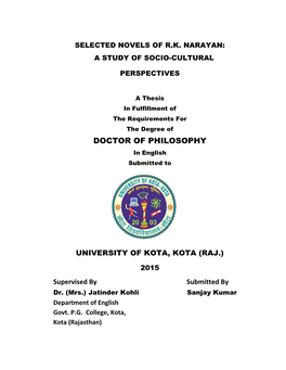 DOCTOR of PHILOSOPHY in English Submitted To