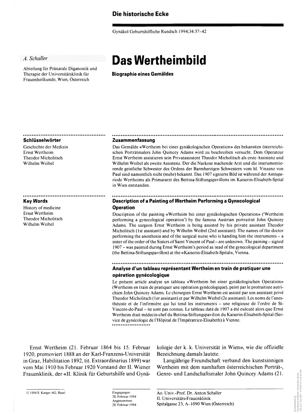 Das Wertheimbild Abteilung Für Pränatale Diganostik Und Therapie Der Universitätsklinik Für Biographie Eines Gemäldes Frauenheilkunde, Wien, Österreich