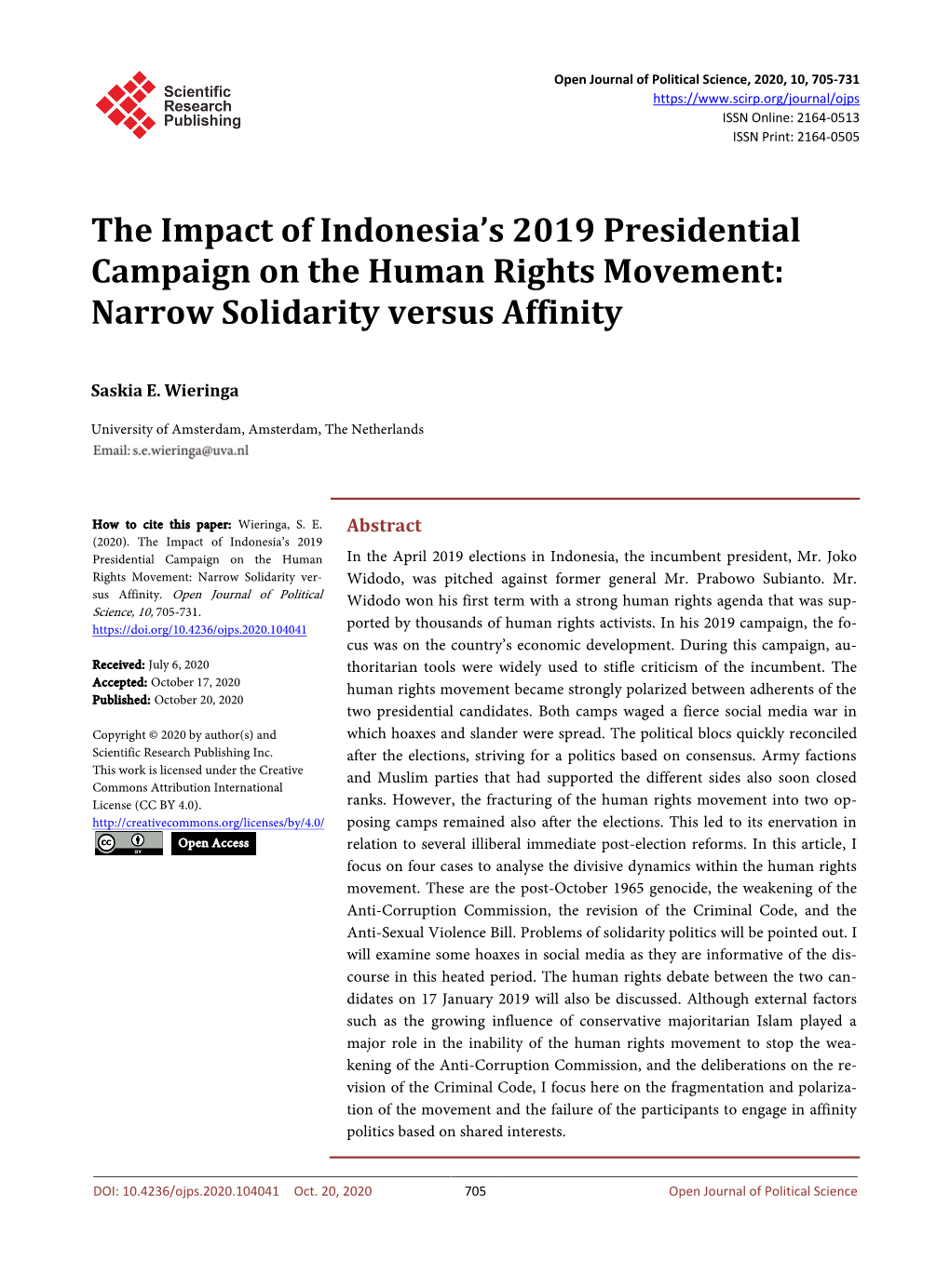 The Impact of Indonesia's 2019 Presidential Campaign on The