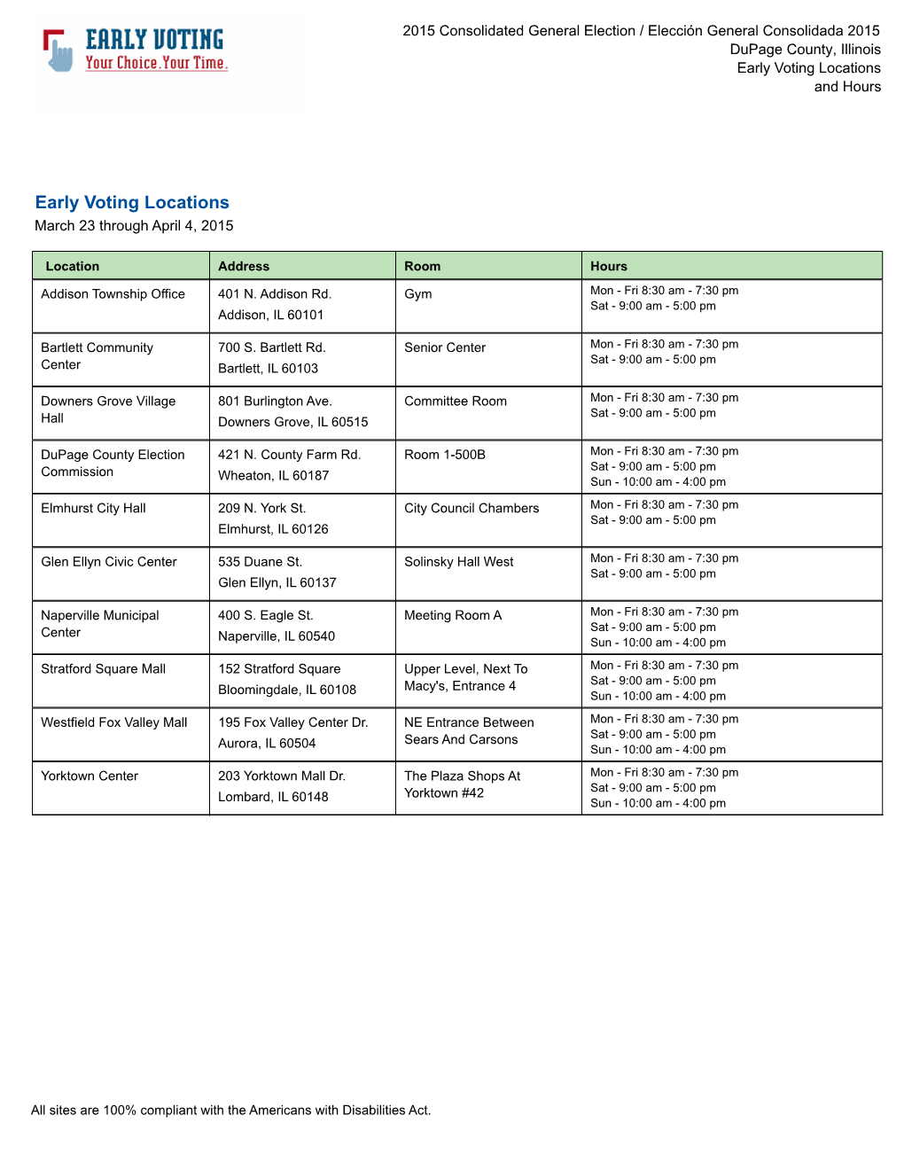 Early Voting Locations and Hours