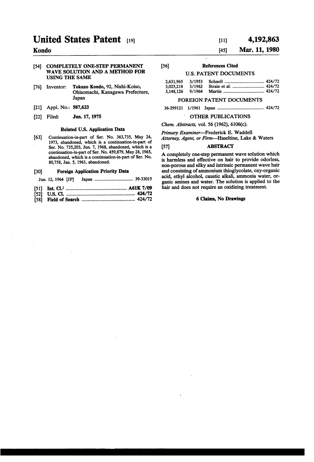 United States Patent (19) 11) 4,192,863 Kondo (45) Mar