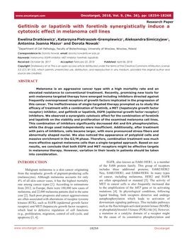 Gefitinib Or Lapatinib with Foretinib Synergistically Induce a Cytotoxic Effect in Melanoma Cell Lines