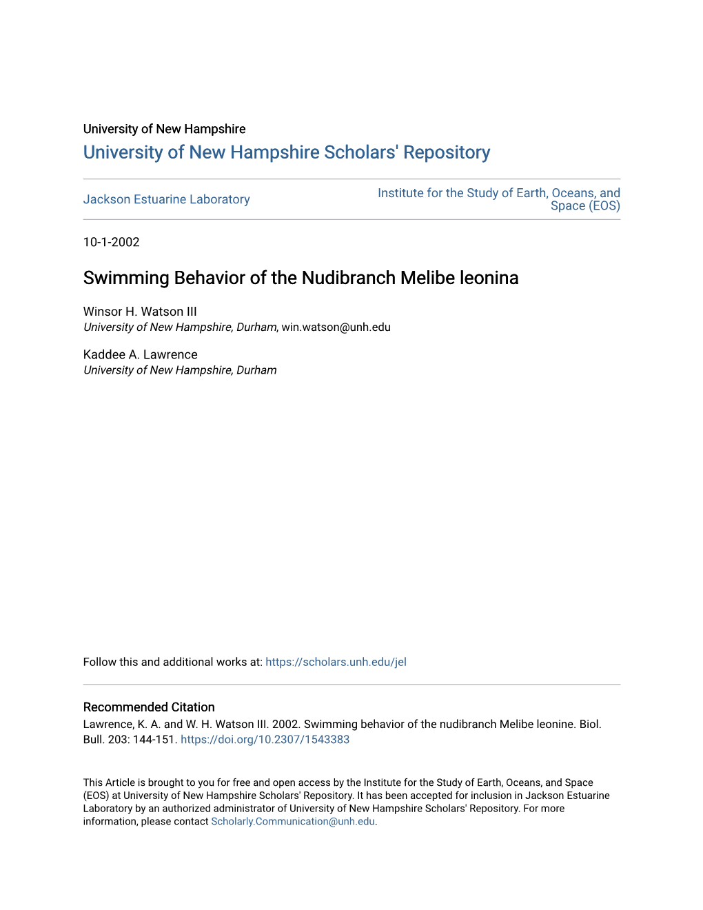 Swimming Behavior of the Nudibranch Melibe Leonina