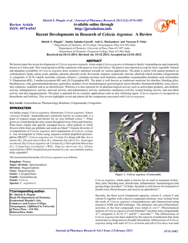 Recent Developments in Research of Celocia Argentea: a Review