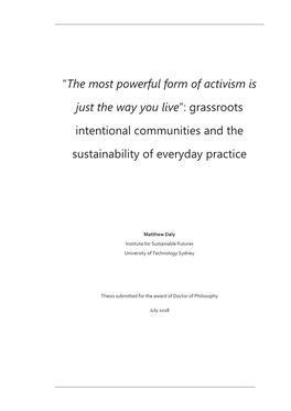 Grassroots Intentional Communities and the Sustainability of Everyday Practice