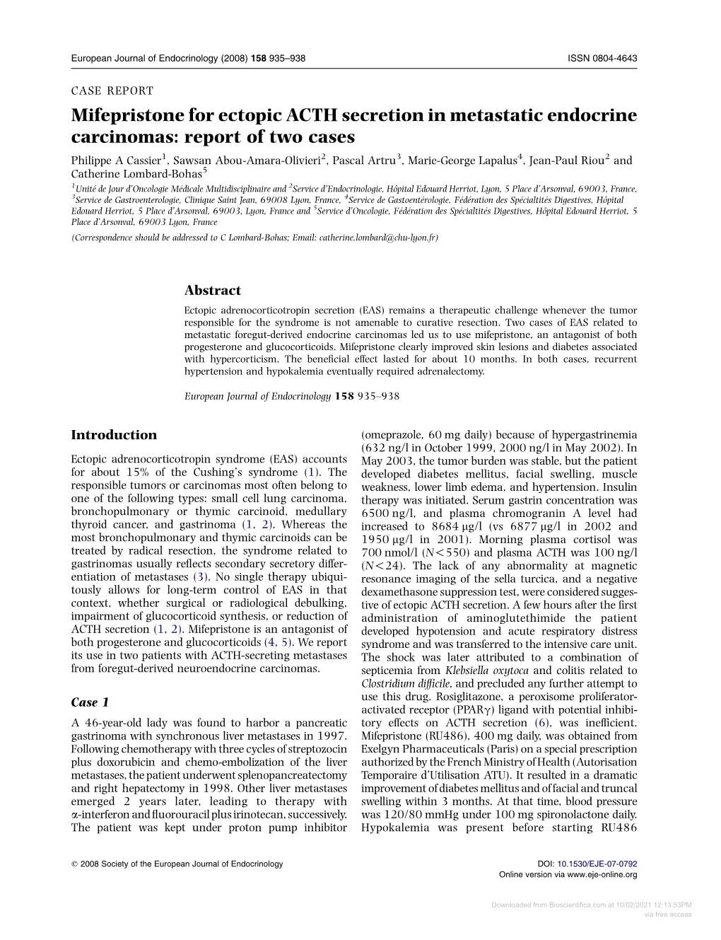 Mifepristone for Ectopic ACTH Secretion in Metastatic Endocrine