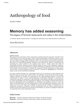 Anthropology of Food