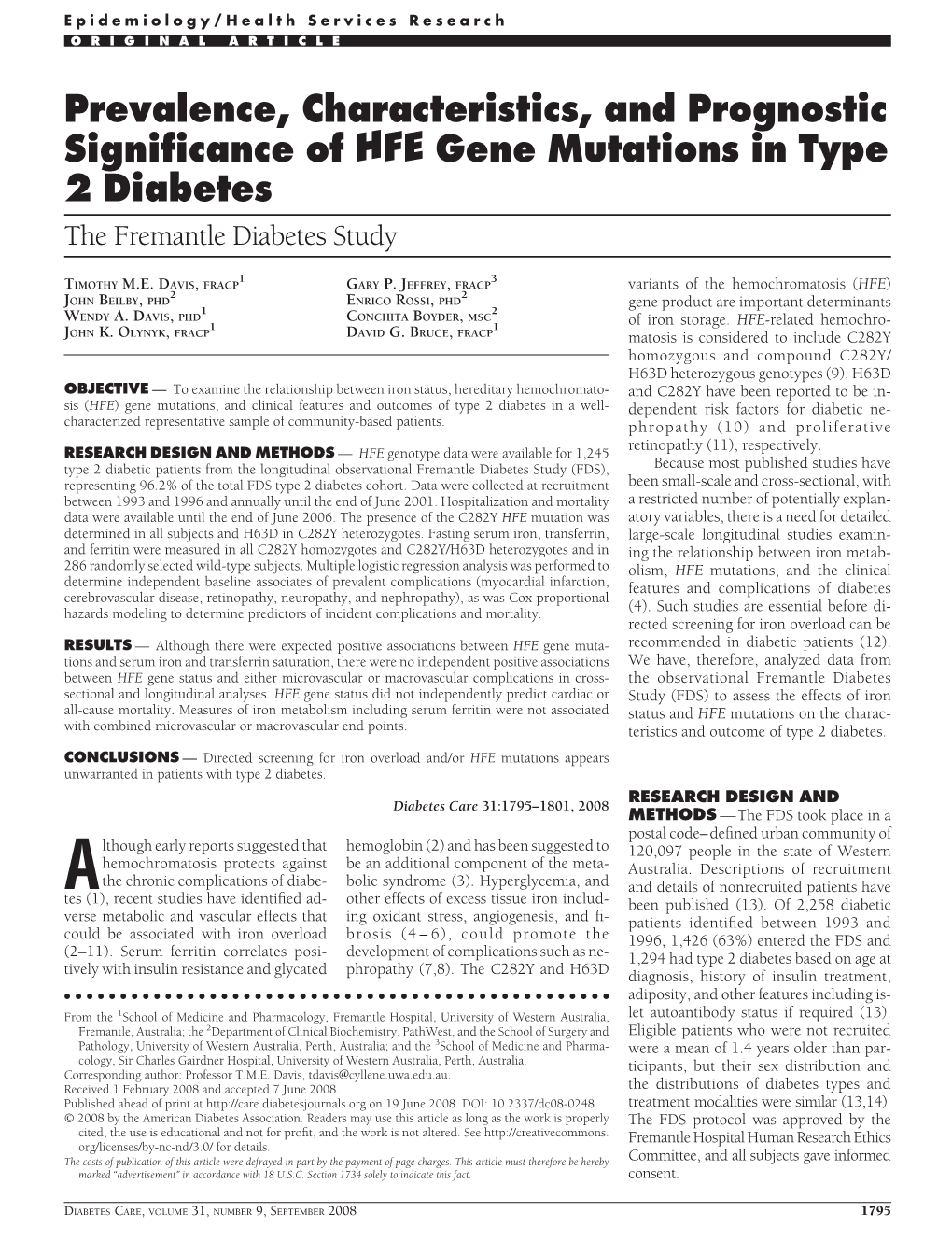 Prevalence, Characteristics, and Prognostic Significance of HFE