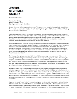 For Immediate Release Isaac Julien