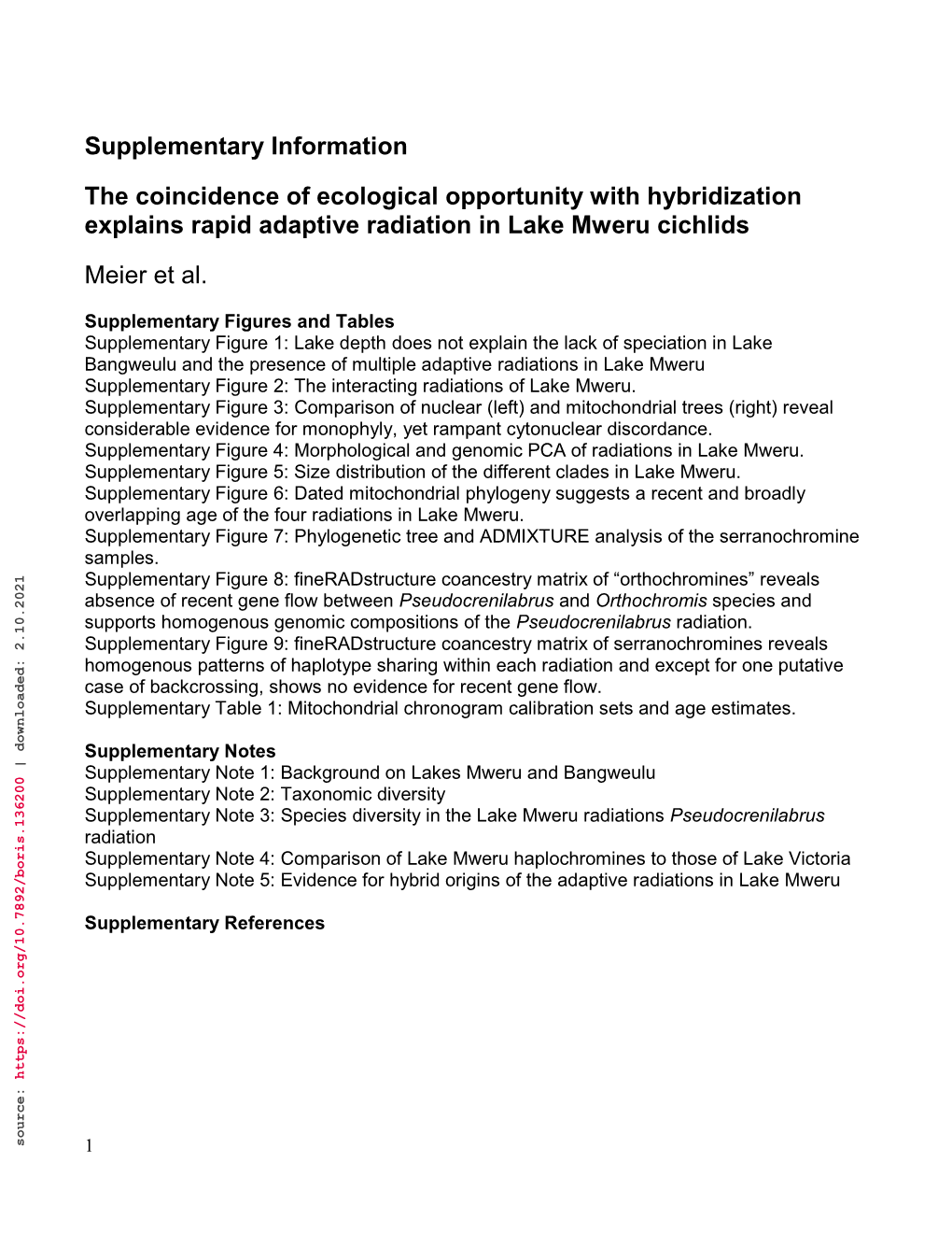 Supplementary Information the Coincidence of Ecological