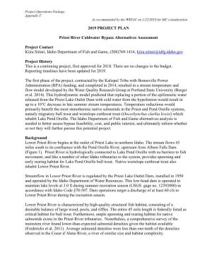 2019 PROJECT PLAN Priest River Coldwater Bypass Alternatives