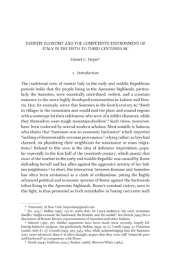 Samnite Economy and the Competitive Environment of Italy in the Fifth to Third Centuries Bc