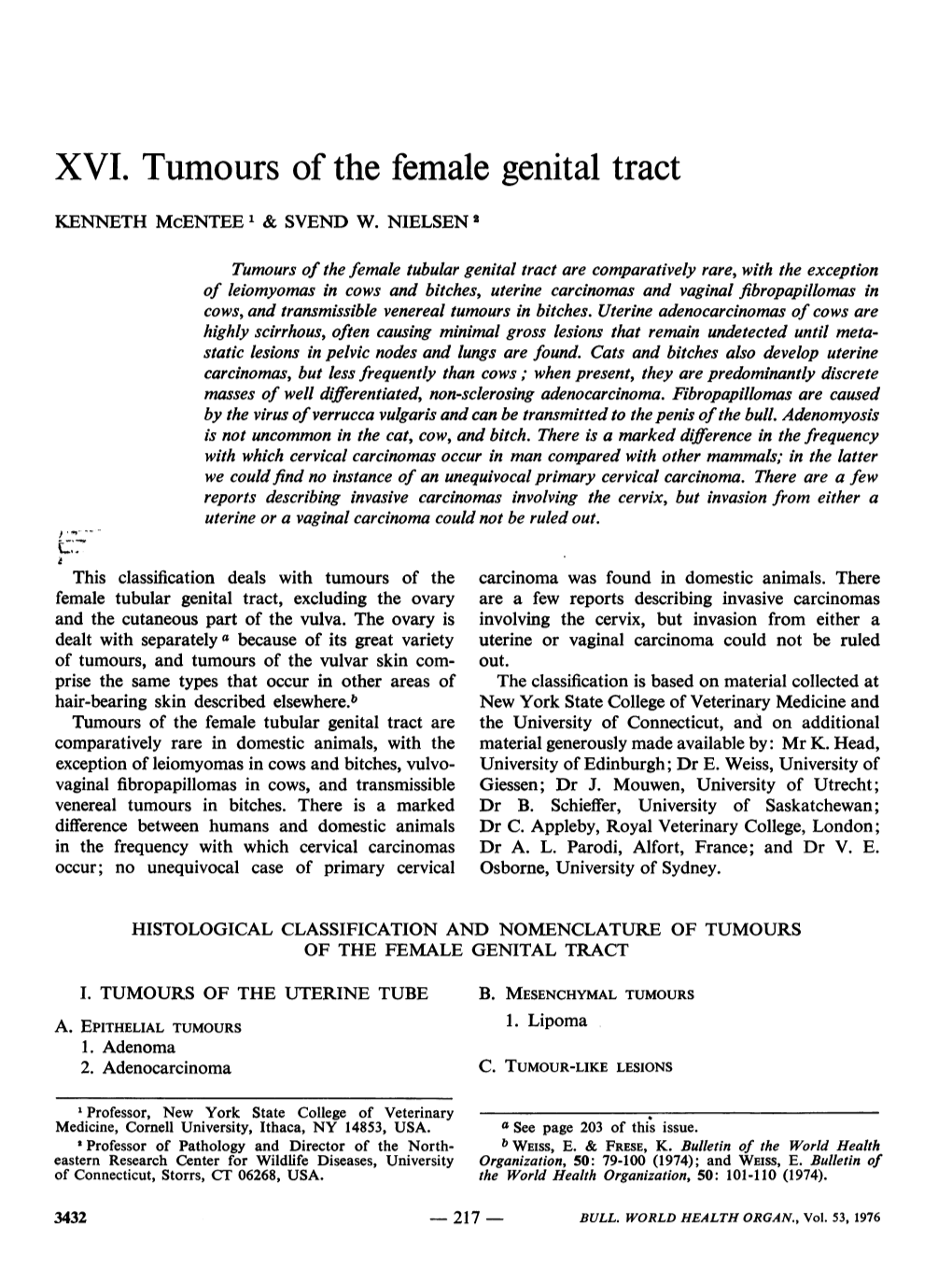 XVI. Tumours of the Female Genital Tract