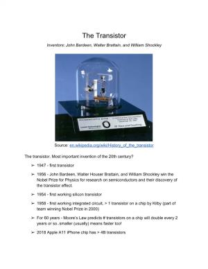 The Transistor Inventors: John Bardeen, Walter Brattain, and William Shockley