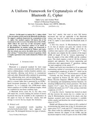 A Uniform Framework for Cryptanalysis of the Bluetooth E0