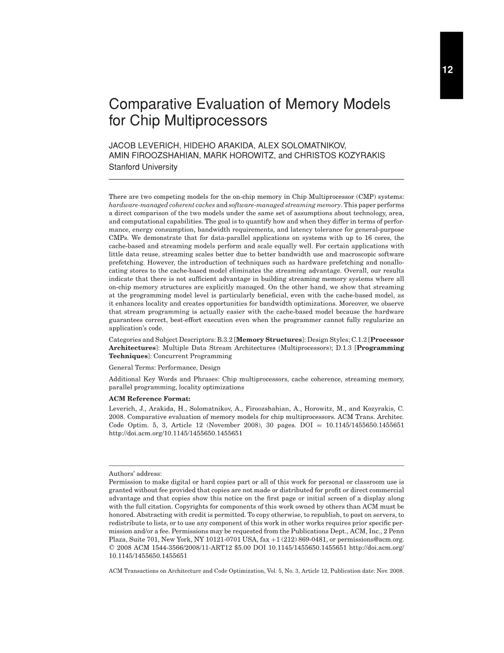 Comparative Evaluation of Memory Models for Chip Multiprocessors