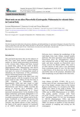 Short Note on an Alien Planorbella (Gastropoda: Pulmonata) in Volcanic Lakes in Central Italy