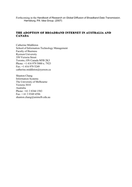The Adoption of Broadband Internet in Australia and Canada