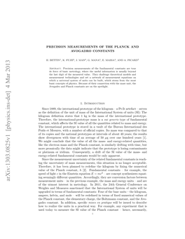 Arxiv:1303.0825V1 [Physics.Ins-Det] 4 Mar 2013 Measurement Units – in the Previous Example, the Mass and Energy Units – and Are of the Utmost Interest in Metrology