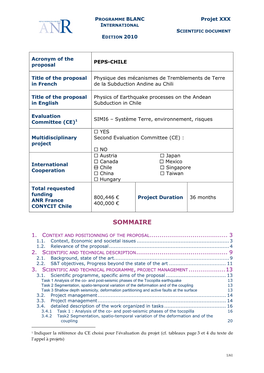 PROGRAMME BLANC INTERNATIONAL EDITION 2010 Projet XXX SCIENTIFIC DOCUMENT