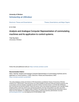 Analysis and Analogue Computer Representation of Commutating Machines and Its Application to Control Systems