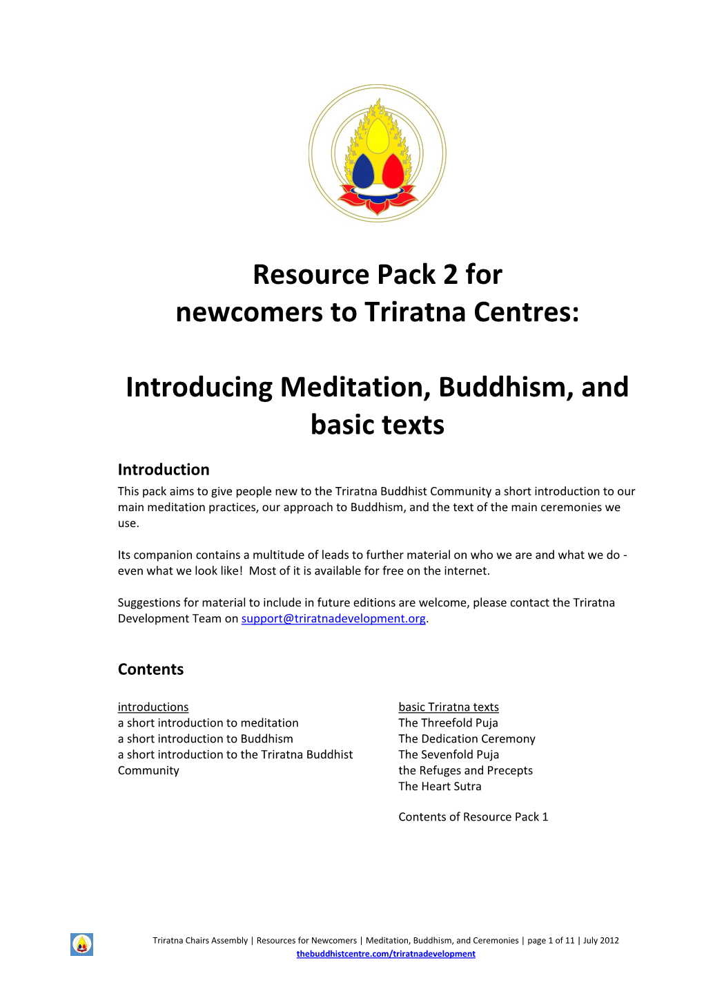 Resource Pack 2 for Newcomers to Triratna Centres