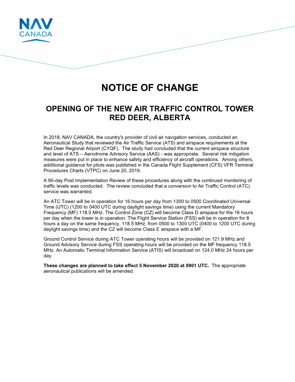 Notice of Change