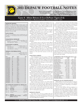 2011 Depauw Football Notes