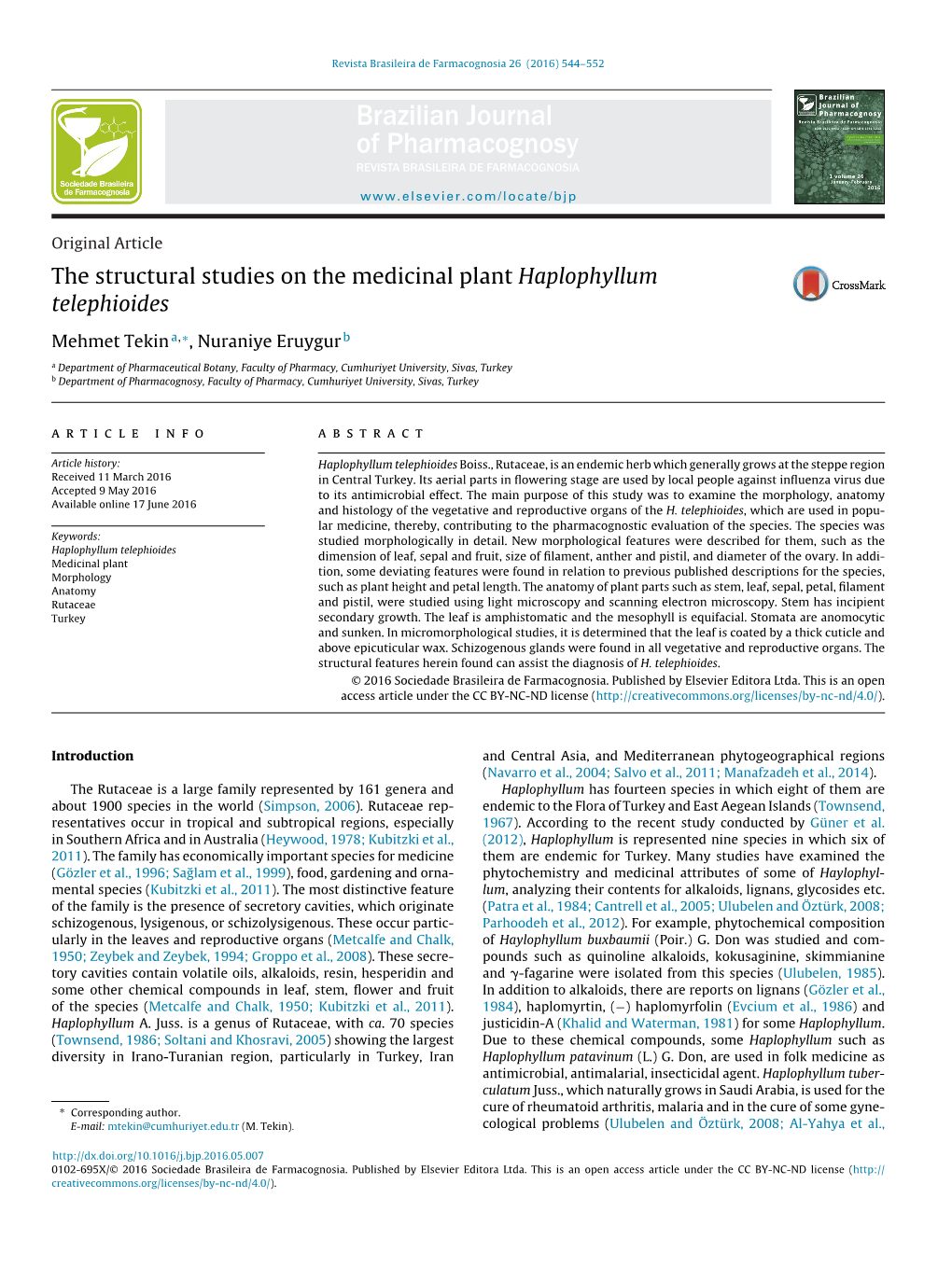 The Structural Studies on the Medicinal Plant Haplophyllum Telephioides