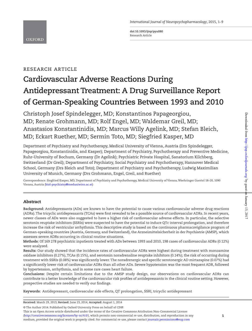 Cardiovascular Adverse Reactions During Antidepressant Treatment: a Drug Surveillance Report of German-Speaking Countries Between 1993 and 2010