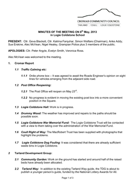 MINUTES of the MEETING on 8 May, 2013 in Logie