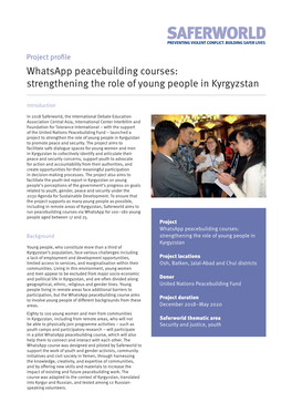 Whatsapp Peacebuilding Courses: Strengthening the Role of Young People in Kyrgyzstan