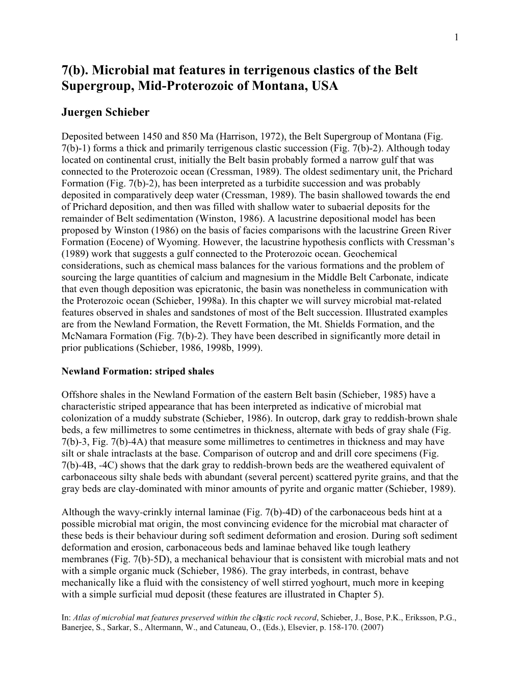 Microbial Mat Features in Terrigenous Clastics of the Belt Supergroup, Mid-Proterozoic of Montana, USA