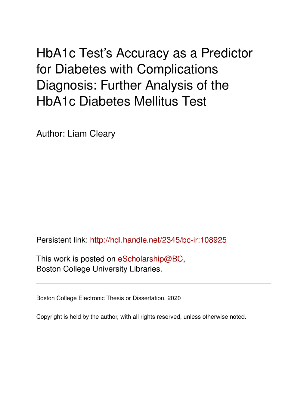 Further Analysis of the Hba1c Diabetes Mellitus Test