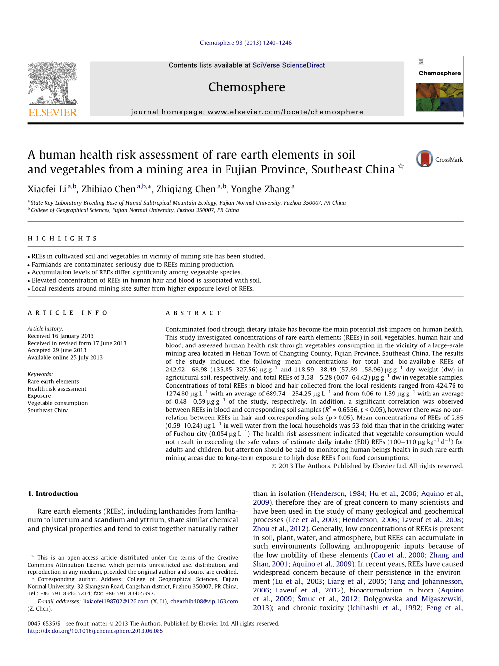 A Human Health Risk Assessment of Rare Earth Elements in Soil And