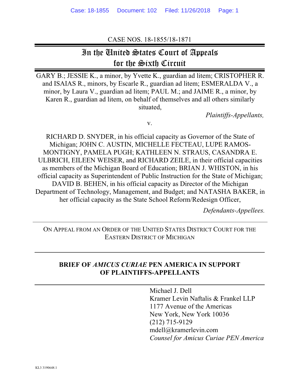 In the United States Court of Appeals for the Sixth Circuit GARY B.; JESSIE K., a Minor, by Yvette K., Guardian Ad Litem; CRISTOPHER R