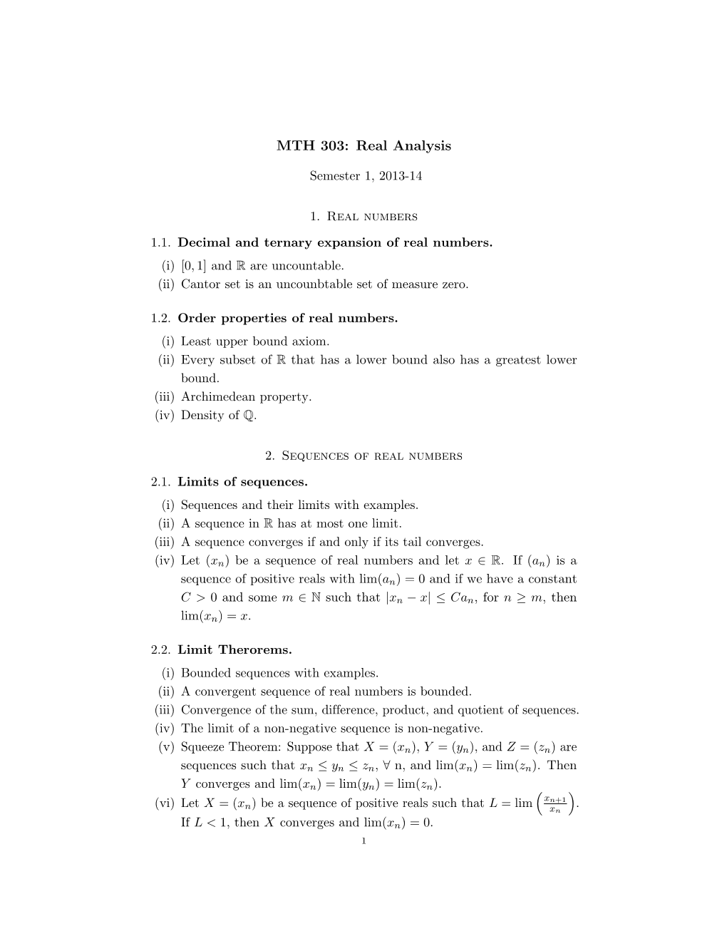 MTH 303: Real Analysis