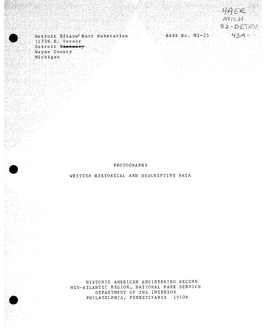 L&gt;Etroit E4isbri: Hart Substation 117367.EV Vernor . :Detr'o'it- .Wayne" G Ount .Y •Micfr.Igari HAER No. MI-25