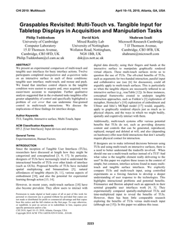 Multi-Touch Vs. Tangible Input for Tabletop Displays in Acquisition and Manipulation Tasks