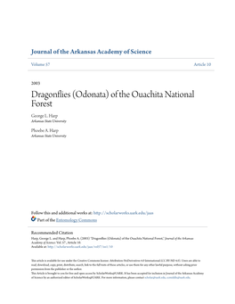 Dragonflies (Odonata) of the Ouachita National Forest," Journal of the Arkansas Academy of Science: Vol