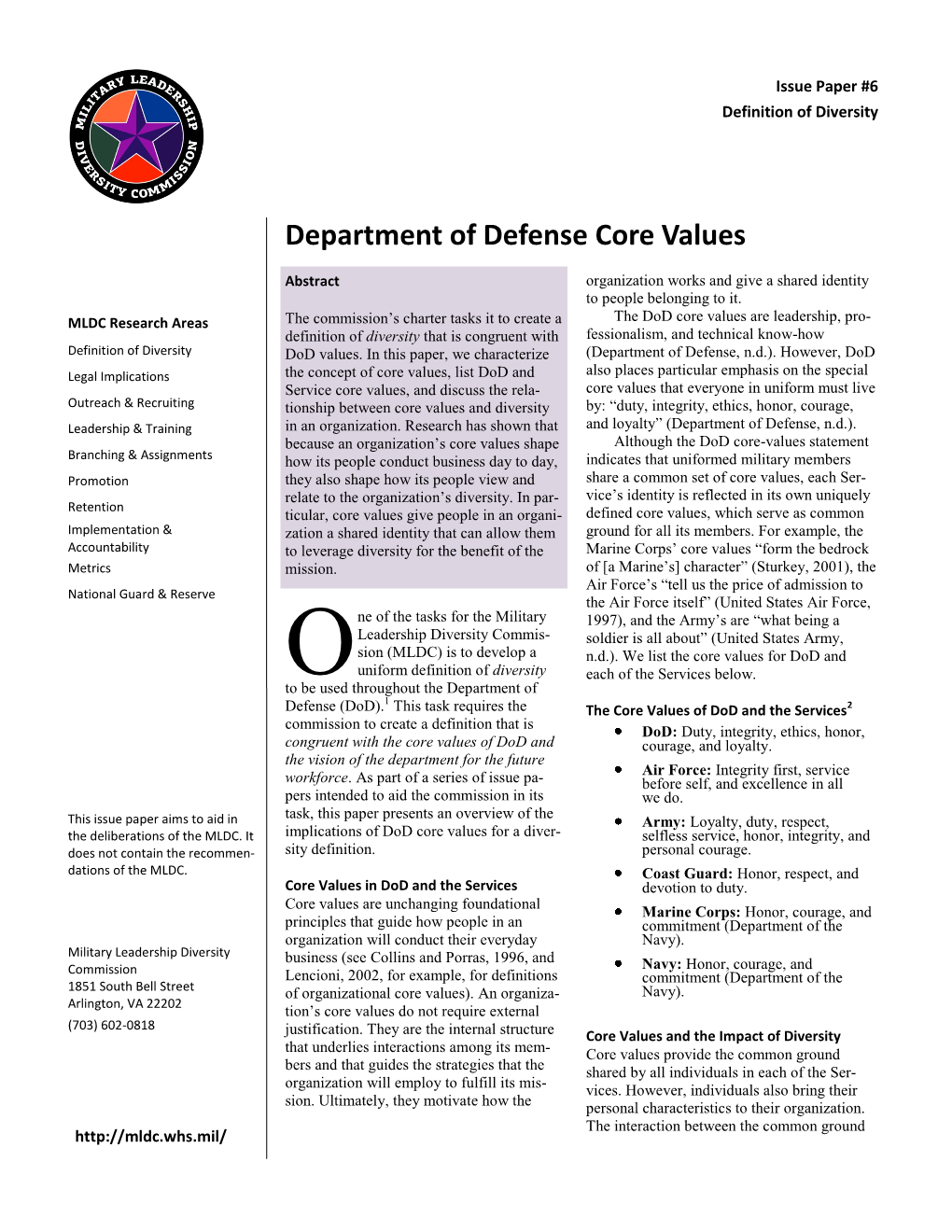 Department of Defense Core Values