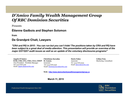 D'amico Family Wealth Management Group of RBC Dominion Securities Presents Étienne Gadbois and Stephen Solomon from De Grandpré Chait, Lawyers