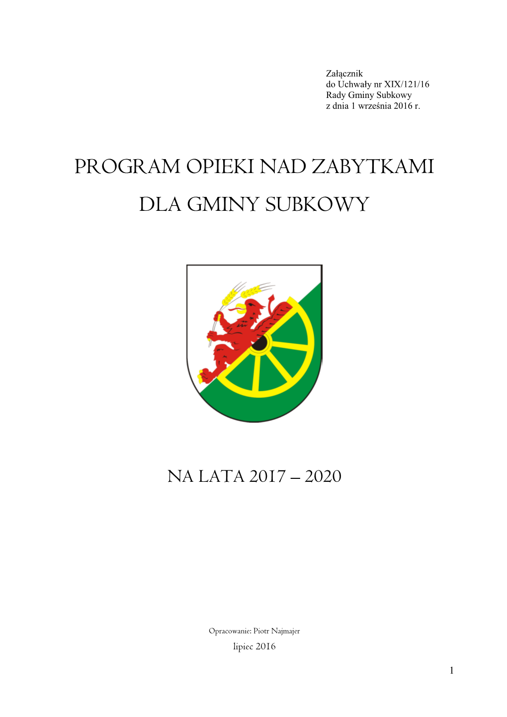 Program Opieki Nad Zabytkami Dla Gminy Subkowy