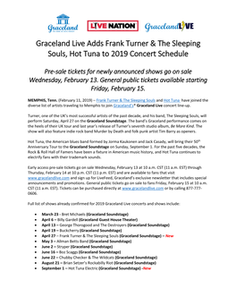 Graceland Live Adds Frank Turner & the Sleeping Souls, Hot Tuna To