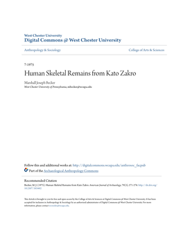 Human Skeletal Remains from Kato Zakro Marshall Joseph Becker West Chester University of Pennsylvania, Mbecker@Wcupa.Edu