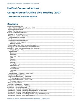 Unified Communications Using Microsoft Office Live Meeting 2007
