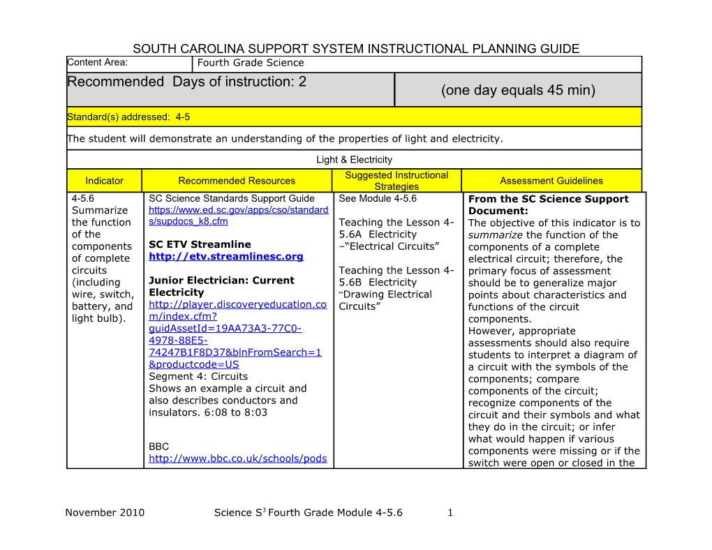 South Carolina Support System Instructional Planning Guide s12